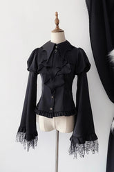 Bat Collar Long Sleeves Ruffle Gothic Lolita Blouse 3 Colors